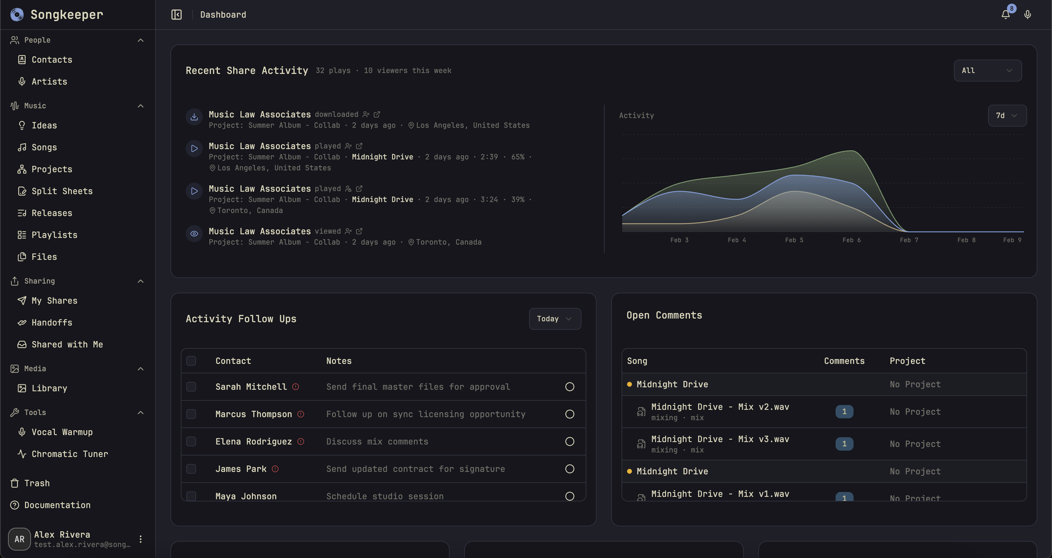 Songkeeper desktop app showing the main dashboard